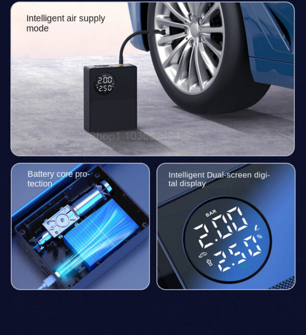Car Emergency Start Power Supply, Digital Display, Air Pump 3-in -1 All-in-one hine, Multi-function USB Charging Treasure