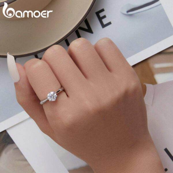 BAMOER D Color VVS1 EX Ring 1ct Round Moissanite Diamond Solitaire Engagement Sterling Sier Rings For Women