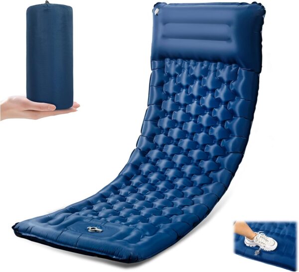 Sleeping Pad for Camping, Ultralight 4.7" Extra-Thick Inflatable Camping mat with Pillow Built-in Foot Pump, Compact Lightweight Air Mattress for Camping Backpacking Hiking Car Travel Tent, Navy Blue