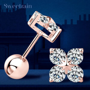 c54e007d26e655d3 Rose Gold Four Leaf Clover Moissanite Stud Earrings 925 Silver Plated 18k Yellow/White Gold Diamond Earring for Women Jewelry