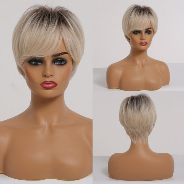 Short Pixie Cut Dark Brown Synthetic Wigs Natural Straight Layered Wig with Fluffy Bangs for Women Daily Heat Resistant Hair