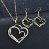 3 Pcs Shaped Of Earrings Pendant Necklace For Women Exquisite Fashion Rhinestone Double Heart Jewelry Set