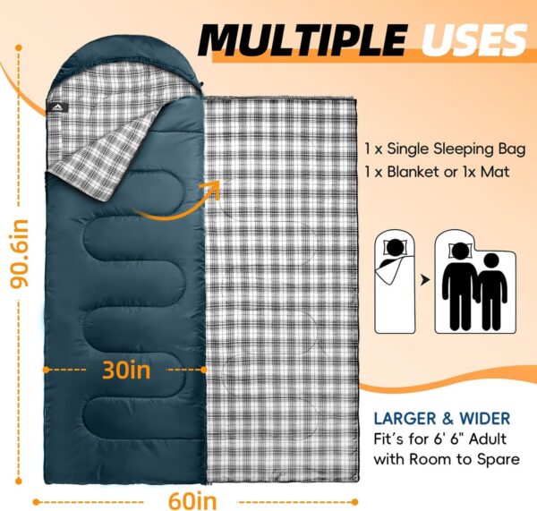 c5627f8d0d367a4e MEREZA Flannel Sleeping Bag for Adults XL, Large Wide Sleeping Bags for Camping Mens Warm Cotton Sleeping Bag 4 Season Warm & Cool Weather
