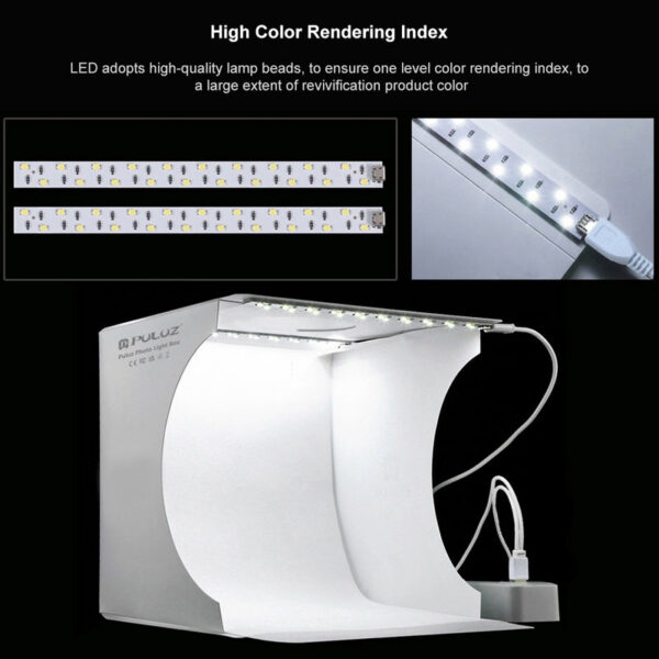 c5657d16890fa5ec PULUZ 20cm Mini 2 LED Panels Folding Portable 1100LM Light Photo Lighting Studio Shooting Tent Box Kit with 6 Colors Backdrops