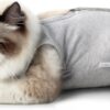 c58ab3e91fe490c0 Cat Recovery Suit for Male and Female Surgical Post Surgery Soft Cone Onesie Shirt Clothes Neuter Licking Protective Diapers Outfit Cover Kitten Spay Collar(M, Grey)