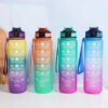 c58d0cf9582ae257 1pc 1000ml Large Capacity Gradient Water Bottle,Water Bottle Straw 1 Litre Leakproof with Time Marker,for Sports Fiess