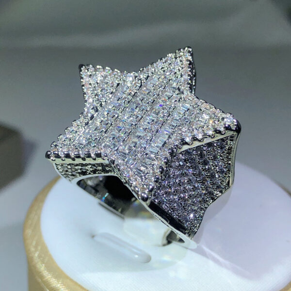 Sier Star Diamond For Man/women Solid White /Yellow Gold Rings Shine Hiphop Jewlery Gifts