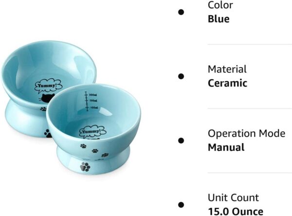 Y YHY Raised Cat Food Bowl Set, Ceramic, Tilted Elevated Bowls, 2 Bowls, 3.6 in & 3 in, White