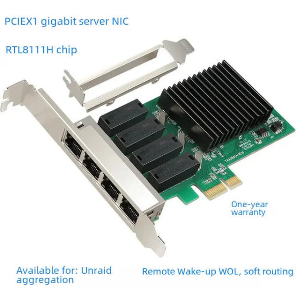 Full Gigabit Card Pcie1x To 4-port Server Network Ports Exsi Aggregation Unraid Software Router 8111h