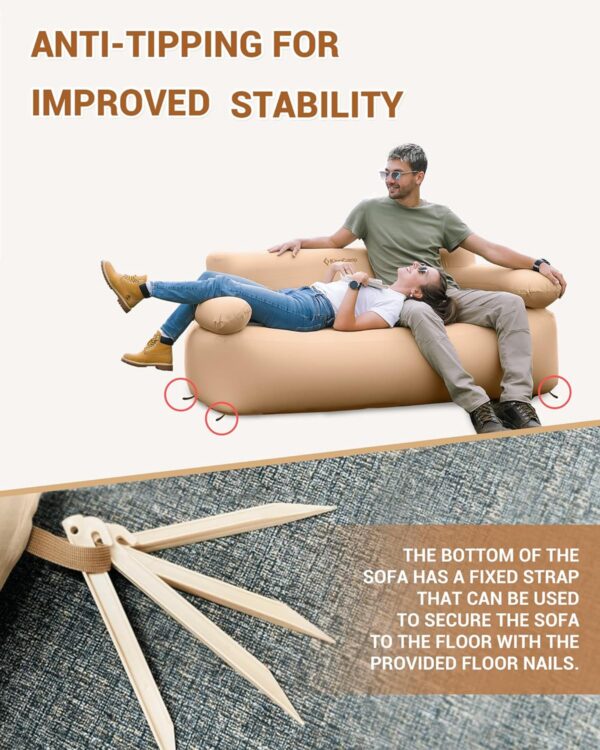KingCamp Double Inflatable Couch Sofa Camping Chair Heavy Duty for Adults Two Person Outdoor Air Sofa with Fixed Webbing Support 880 lbs Blow Up Couch for Camping Picnic Beach Travel