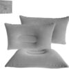c5d7ab55ae1c486a 3 Pack Ultralight Inflatable Pillow Small Squared Flocked Fabric Air Pillow for Hiking,Camping,Traveling,Napping,Desk Rest, Beach Pillow Neck Lumbar Support(Gray)