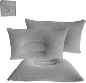 c5d7ab55ae1c486a 3 Pack Ultralight Inflatable Pillow Small Squared Flocked Fabric Air Pillow for Hiking,Camping,Traveling,Napping,Desk Rest, Beach Pillow Neck Lumbar Support(Gray)