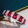 c5d9b553aa8ce1ba 2024 NEW Classic Oval Ruby Full Diamond Couple Ring For Women Geometric Zirconia S Sierd Christmas Gift Party Jewelry