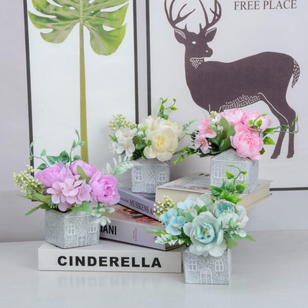 XONOR Artificial Flowers - Set of 4 Mini Fake Potted Silk Daisy Flowers for Home Decor Wedding Office Tabletop Decoration