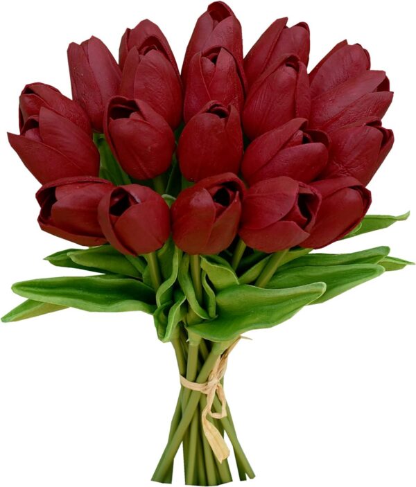 Mandy's 20pcs Red Artificial Tulip Silk Fake Flowers 13.5" for Mother's Day Easter Valentine’s Day Gifts in Bulk Home Kitchen Wedding Decorations