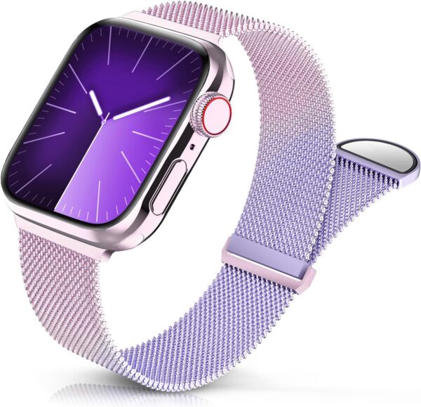 Sunnywoo Metal Stainless Steel Band Compatible with Apple Watch Bands 40mm 38mm 41mm 42mm 44mm 45mm 49mm,Silver Loop Adjustable Magnetic Strap for iWatch Series Ultra 8 7 6 5 4 3 2 1 SE for Women Men