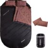 KingCamp Double Sleeping Bag for Adults, Queen Size 2 Person XXL Flannel Sleeping Bag, Waterproof Lightweight Flannel Quilt with 2 Pillows, Perfect for Couples Family Camping Hiking