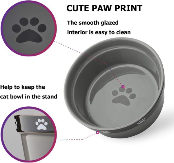 Y YHY Ceramic Raised Pet Bowls 12 oz Capacity 2.75” Height Sturdy Metal Stand, Grey