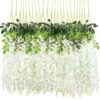 c672c784a9042949 CEWOR 24pcs Wisteria Hanging Flowers 3.6ft Artificial Vines Fake Garland Silk Flower String for Wedding Party Garden Outdoor Greenery Home Wall Decoration (Purple)