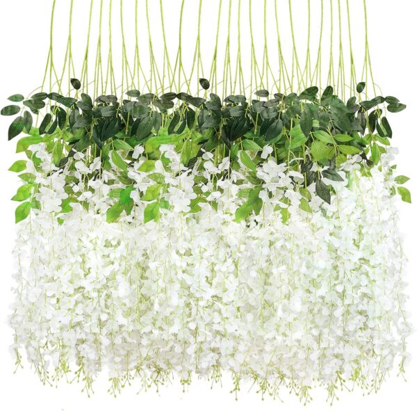 c672c784a9042949 CEWOR 24pcs Wisteria Hanging Flowers 3.6ft Artificial Vines Fake Garland Silk Flower String for Wedding Party Garden Outdoor Greenery Home Wall Decoration (Purple)