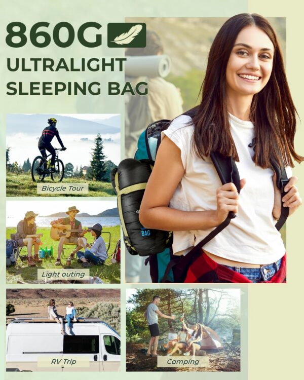 Sleeping Bag, Ohuhu Lightweight Sleeping Bag 3 Season Warm Weather Portable Compact Sleeping Bags for Adult Kids with Carry Bag for Camping Hiking Backpacking and Outdoors 59℉-77℉