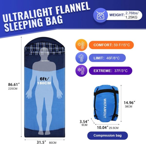 c6ba3de516641f40 Backpacking Flannel Sleeping Bag Lightweight for Adults Hiking Ultralight Compact Sleeping Bag Portable Warm Weather Summer with Compression Sack