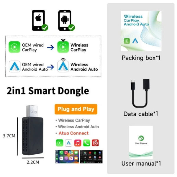 c6c83a8f99ea4a3d Carplay Adapter Android Auto Wireless Smart Dongle 2in1 For Voo Benz Audi Kia Hyundai VW Mazda Cadillac MG Peugeot