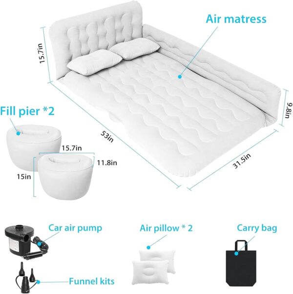 c6ddbc6be9492507 Car Bed SUV Air Mattress, Car Air Mattress with Electric Air Pump, 2 Inflatable Pillows and 2 Footrests for Back Seat, Trunk Sleeping - Upgraded -Thickened Camping,White