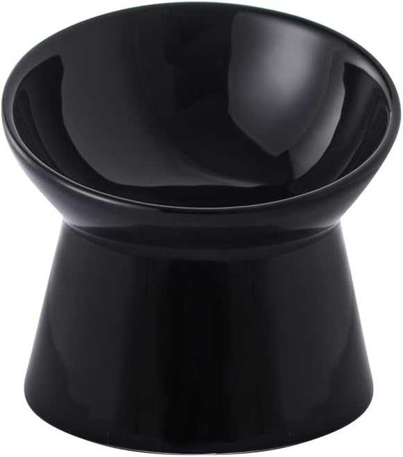 White Small Ceramic Raised Cat Bowls, Tilted Elevated Food or Water Bowls, Stress Free, Backflow Prevention, Dishwasher and Microwave Safe, Lead & Cadmium Free