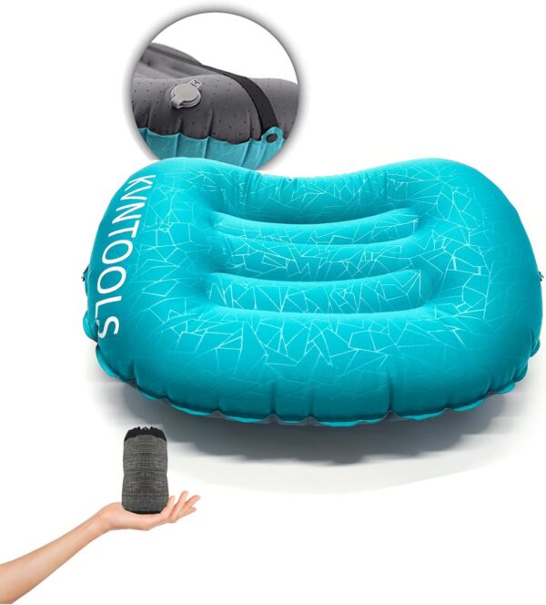 Camping Travel Pillow-Compressible,Ultralight Inflatable,Compact, Comfortable, Ergonomic Inflating Pillows for Neck & Lumbar Support While Camp, Hiking, Backpacking (Blue+Orange 2pcs)