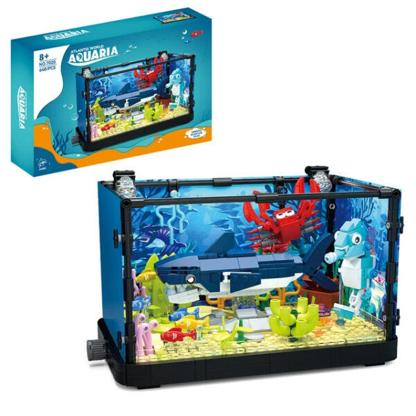 Fish Tank Kit with Lights, MOC Aquarium Marine Animal Building Blocks for Kids 6+, Bricks Toys Gifts