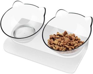 c75021e91e57670d Elevated Cat Bowls with Raised Stand, Pet Food Water Feeder Bowl, 15° Tilted Pet Bowl Stress-Free Suit for Cats Small Dogs