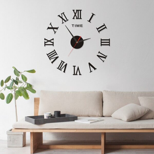 3D Acrylic Digital Roman Numerals Design Mirror Fashion Large Round Wall Clock DIY Self Adhesive Clocks