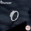 BAMOER 1.1CTTW Round Moissanite Ring for Women, White Gold Plated D Color VVS1 Lab Diamond 925 Sterling Silver Engagement Ring