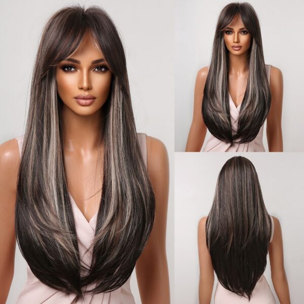 Black Long Straight for Women Natural Hair Synthetic Wigs Daily Cosplay Heat Resistant
