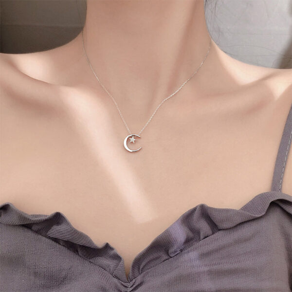 c802b8ecf221c4b5 Sterling Sier Star Necklace Woman Sexy Clavicle Chain Flashing Diamond Moon Pendant Gift For Friends High Jewelry