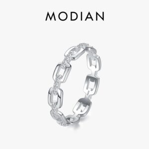 Modian Fashion Geometric Clear CZ Ring Real 925 Sterling Silver Exquisite Stackable Finger Rings For Women Statement Jewelry