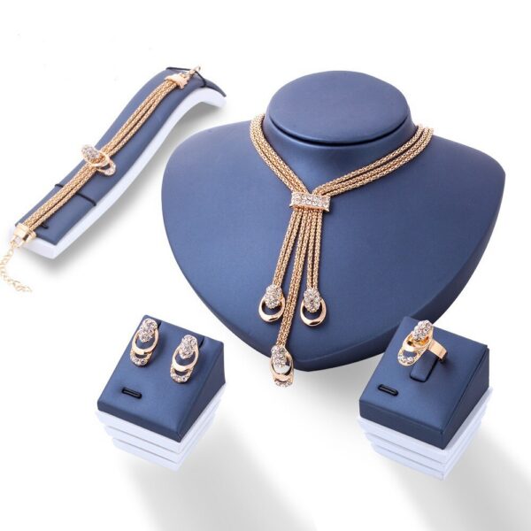 c826687a5ccb02e2 4Pcs Set Rings Necklace Earrings Bracelet High Performance Golden Jewelry For Women