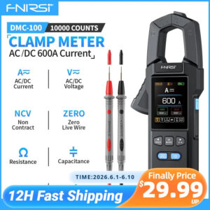 FNIRSI DMC-100 Clamp Meter 10000 Counts TRMS AC/DC Current Amperemeter Clamp 600A Digital Multimeter USB Charge Electrician Tool
