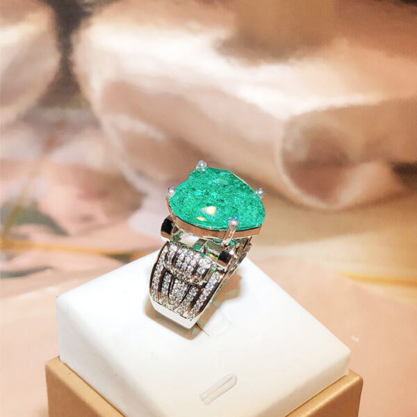 c82803c6b31b9506 Elegant Paraiba Emerald S Sier Heart Full Diamond Couple Ring For Women Lover Geometric Valentine Day Gift Party Jewelry