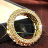 Pure 14k Color Gold Full Diamond Round Ring for Women Men Wedding Engagement Party Accessories Gift Jewelry Rings