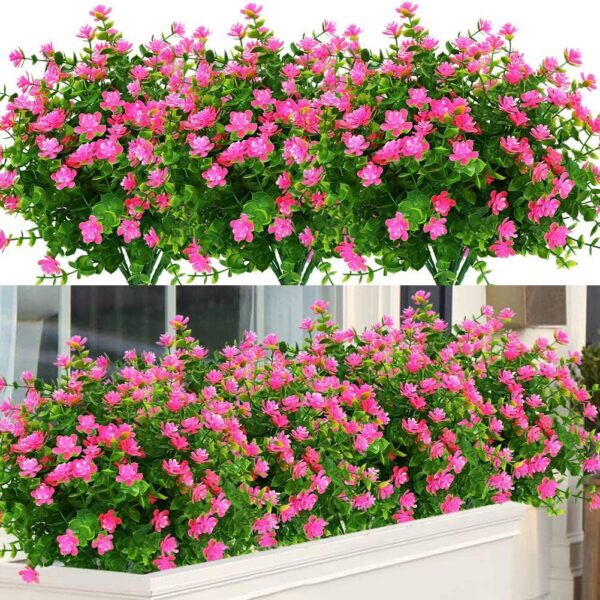 c831d3f84ef89cdf 24 Bundles Outdoor Artificial Flowers UV Resistant Fake Boxwood Plants, Faux Greenery for Indoor Outside Hanging Plants Garden Porch Window Box Home Wedding Farmhouse Décor (Magenta)