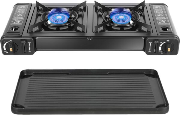 c8381685b43bb34d Double Burner Butane Stove, Butane Camping Stove Kit with Carrying Case, Portable Auto Ignition Camping Burner for RV, Apartments, Outdoor