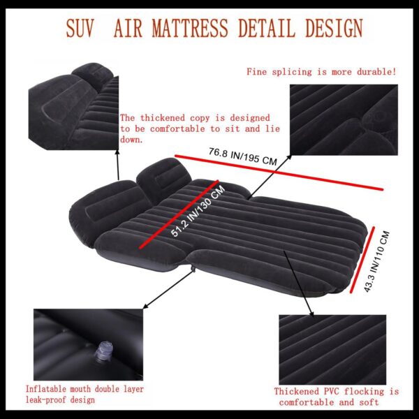 Inflatable SUV Air Mattress 3 in 1 Thickened Flocking Inflatable Car Camping Travel Air Mattress with 2 Pillows & Air Pump,Portable Car Sleeping Bed for SUV|MPV|Minivan