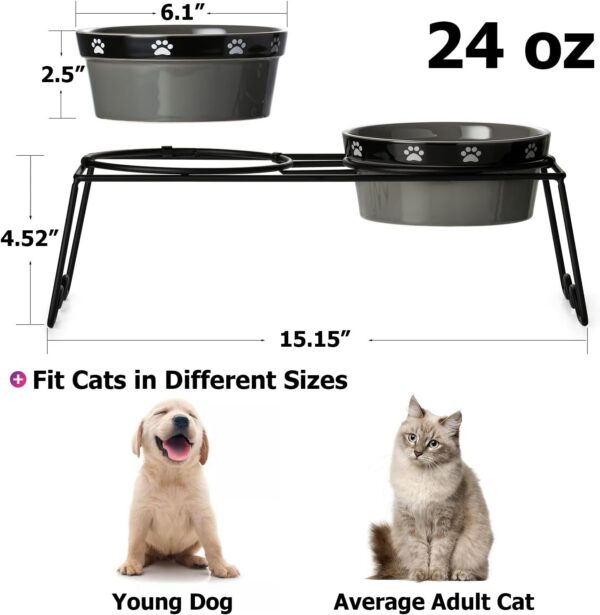 Y YHY Ceramic Raised Pet Bowls 12 oz Capacity 2.75” Height Sturdy Metal Stand, Grey