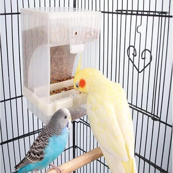 c84172669c51a40a PINVNBY No-Mess Bird Feeder Parrot Automatic Feeder Seed Food Container Perch Cage Accessories for Budgerigar Canary Cockatiel Finch Parakeet Green Cheek Conures Parrotlets Lovebirds