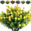 c85a6ffa9321c1de RECUTMS 12 Bundles Outdoor Artificial Flowers UV Resistant Fake Boxwood Plants, Faux Greenery for Indoor Outside Hanging Plants Garden Porch Window Box Home Wedding Farmhouse Décor(Yellow)