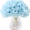 Hydrangea Silk Flower White 10 Heads Artificial Hydrangea Silk Flowers Head for Wedding Centerpieces Bouquets DIY Floral Decor Home Decoration with Long Stems - White