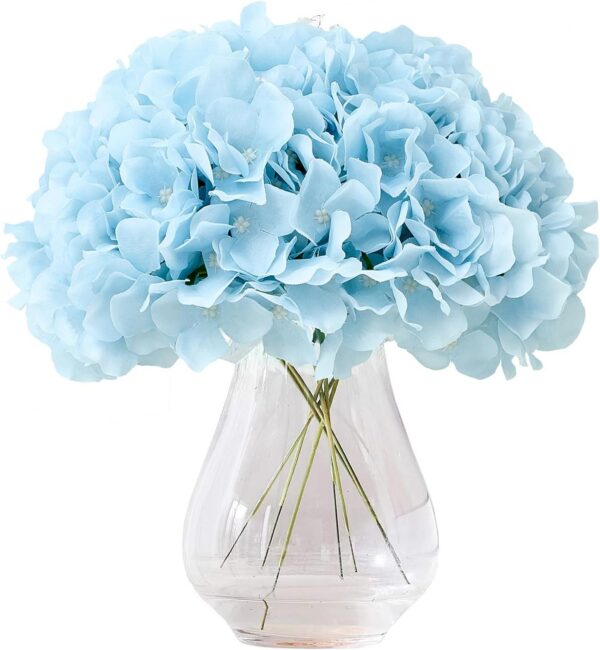 Hydrangea Silk Flower White 10 Heads Artificial Hydrangea Silk Flowers Head for Wedding Centerpieces Bouquets DIY Floral Decor Home Decoration with Long Stems - White