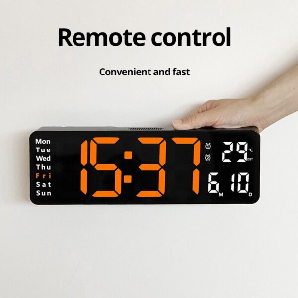 13/16 Inches Large LED Digital Wall ,Wall Mounted Remote Control Temperature Date Week Display Timer Dual Alarm Clock
